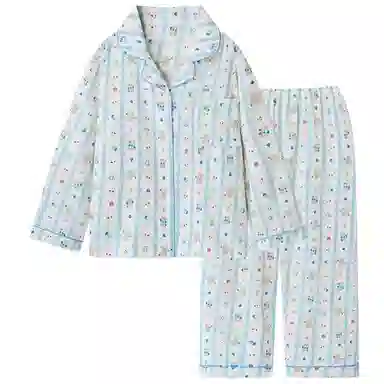 静英鸾 条纹卡通小熊时尚甜美风休闲舒适秋季翻领家居服睡衣套装 女款