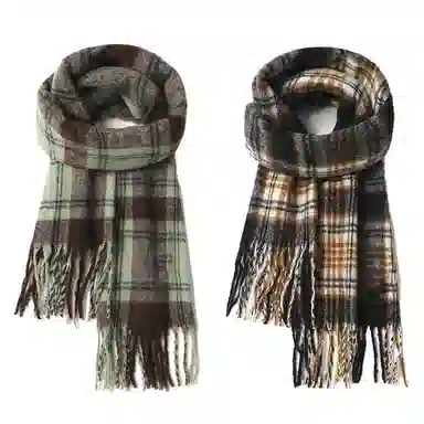 心水好物 韩系秋冬氛围感复古仿羊绒百搭格子围脖防寒保暖披肩 礼盒装 聚酯纤维 绒线围巾 男女同款情侣款