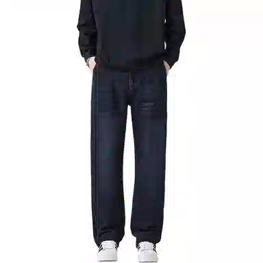 羽浅 潮牌时尚简约百搭休闲阔腿长裤秋冬季潮流弹力耐磨宽松直筒牛仔裤 男款