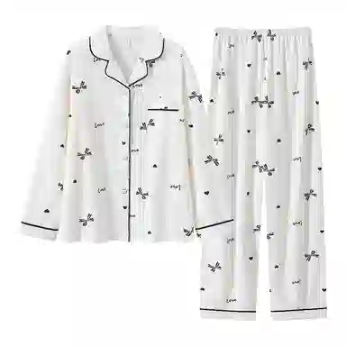 静英鸾 秋季蝴蝶结时尚甜美风休闲舒适家居服睡衣套装 女款
