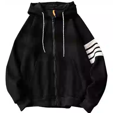 乱步 美式复古连帽华夫格开衫 拉链卫衣秋冬四条杠外套情侣装 男女同款