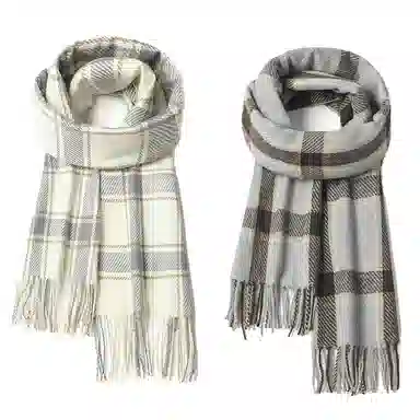 心水好物 高级感韩系小清新百搭黑白格纹柔软保暖加厚披肩围脖 礼盒装 聚酯纤维 绒线围巾 男女同款情侣款