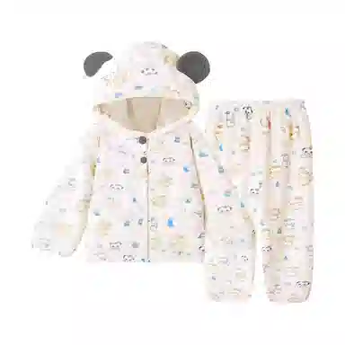 静英鸾 珊瑚绒保暖加绒加厚卡通熊猫可爱连帽休闲家居服睡衣套装 女款