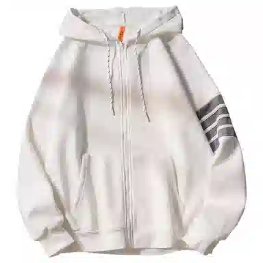 乱步 美式复古连帽华夫格开衫 拉链卫衣秋冬四条杠外套情侣装 男女同款