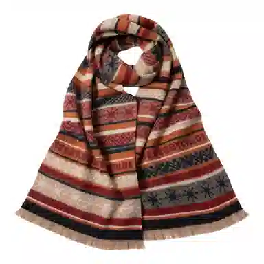 红豆 时尚百搭条纹复古保暖舒适优雅 混纺 绒线围巾 男女同款情侣款