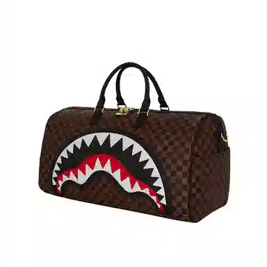 Sprayground Shark Logo Checkerboard Travel Bag Brown