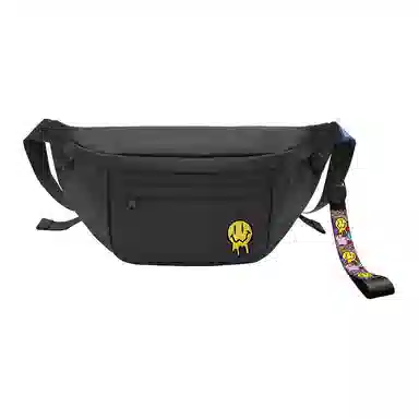 十一宫 溶化笑脸高颜值防水百搭 皮膜 斜挎胸包 大号 男女同款情侣款 白色/黑色