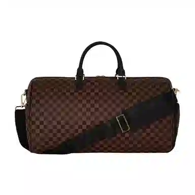 Sprayground Shark Logo Checkerboard Travel Bag Brown