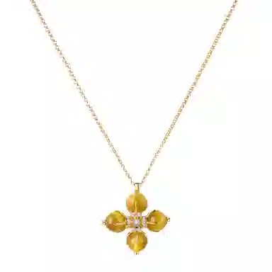 子婳 招财纳福好运连连美拉德四叶草金刚杵十字架设计精美轻奢浪漫甜美优雅气质精致独特 虎眼石 吊坠 女款