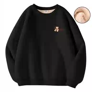 棉致 玩偶小熊简约纯色羊羔绒加绒加厚无性别主义美式舒适细腻宽松落肩保暖休闲圆领长袖卫衣 男女同款