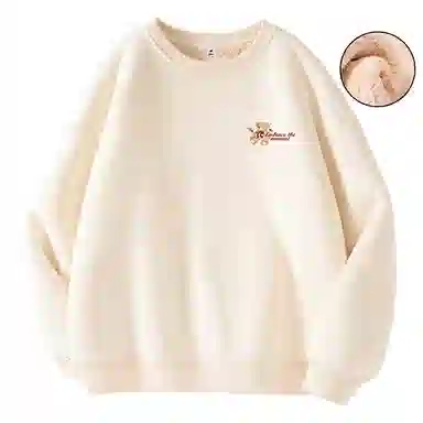 棉致 玩偶小熊简约纯色羊羔绒加绒加厚无性别主义美式舒适细腻宽松落肩保暖休闲圆领长袖卫衣 男女同款