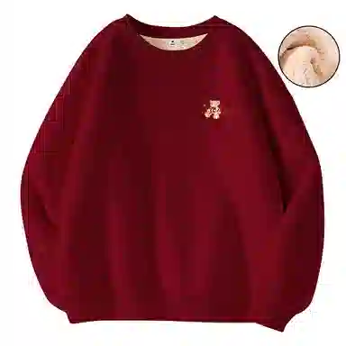 棉致 玩偶小熊简约纯色羊羔绒加绒加厚无性别主义美式舒适细腻宽松落肩保暖休闲圆领长袖卫衣 男女同款