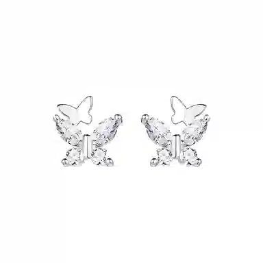 【足银999|养耳洞】 极昼 蝴蝶飘舞简约精致小众高级感 独特设计感轻奢甜美气质日常通勤百搭#好运 锆石 耳钉 男女同款情侣款
