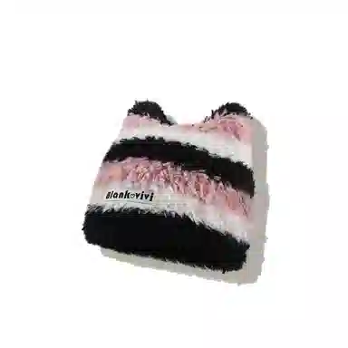 【甜酷Y2k~小猫模拟器】 攸委 韩版撞色条纹可爱猫耳朵毛线帽子秋冬季保暖加厚防寒 涤纶 针织套头毛绒线包头帽护耳帽 男女同款情侣款