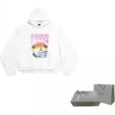 Balenciaga FW23 Paris Tropical Round Hoodie Oversized In WhitePink