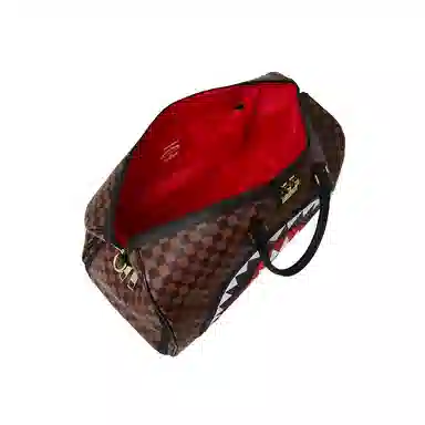 Sprayground Shark Logo Checkerboard Travel Bag Brown