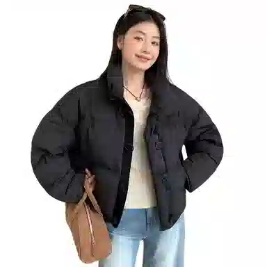 鸭鸭 宽松保暖连帽休闲面包短款长袖羽绒服 女款