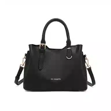 红蜻蜓 礼盒装高级感优雅气质丝巾潮流时尚百搭简约休闲实用通勤单肩包周年生日托特包 牛剖层皮革 手提包 常规 女款 黑色/米白色