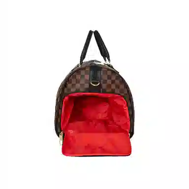Sprayground Shark Logo Checkerboard Travel Bag Brown