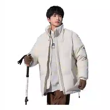 太子龍 假两件加厚保暖简约纯色防风御寒情侣立领棉服 男女同款