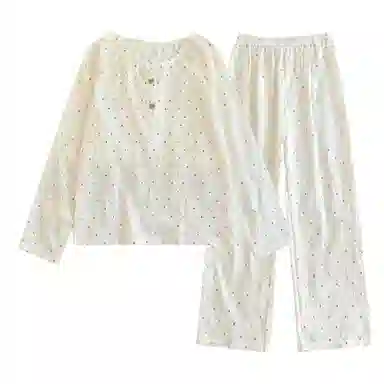 静英鸾 秋冬季圆领彩虹波点甜美风休闲舒适家居服睡衣套装 女款