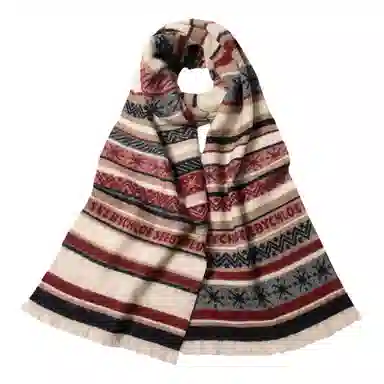 红豆 时尚百搭条纹复古保暖舒适优雅 混纺 绒线围巾 男女同款情侣款