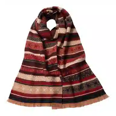 红豆 时尚百搭条纹复古保暖舒适优雅 混纺 绒线围巾 男女同款情侣款