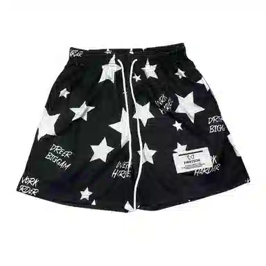 美式高街闪电字母印花网眼痞帅日常户外运动透气凉感速干沙滩裤休闲宽松舒适百搭直筒松紧腰短裤三分篮球裤 男女同款