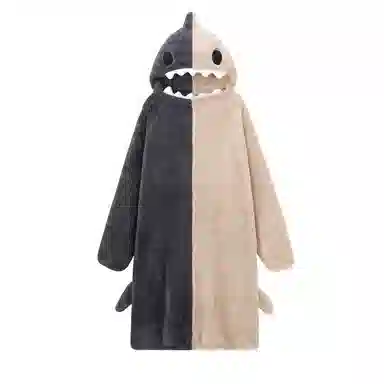 静英鸾 可外穿卡通小鲨鱼连帽长袖保暖家居服睡袍 女款
