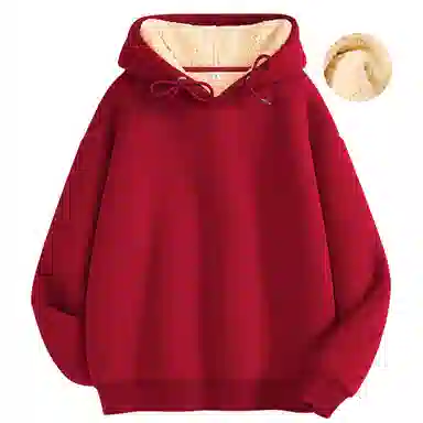 棉致 纯色加绒加厚时尚基础无性别主义连帽外套宽松小众舒适简约落肩长袖卫衣 男女同款