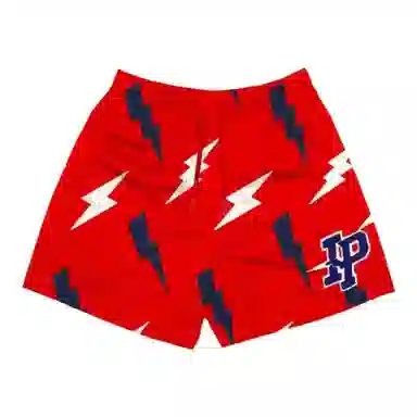 美式高街闪电字母印花网眼痞帅日常户外运动透气凉感速干沙滩裤休闲宽松舒适百搭直筒松紧腰短裤三分篮球裤 男女同款