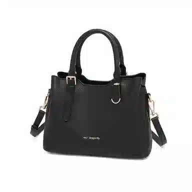 红蜻蜓 礼盒装高级感优雅气质丝巾潮流时尚百搭简约休闲实用通勤单肩包周年生日托特包 牛剖层皮革 手提包 常规 女款 黑色/米白色