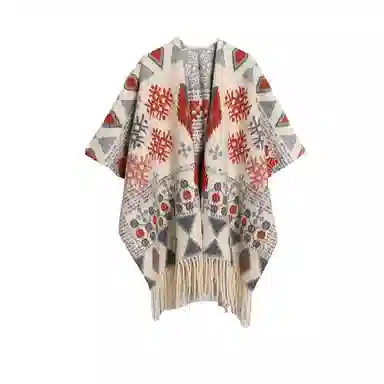 浪莎 民族风氛围感加厚斗篷旅游空调房开叉披风毛毯 礼盒装 聚酯纤维 披肩 女款