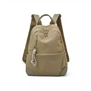 老人头 简约时尚纯色通勤休闲百搭背包大容量高中生大学生 织物 双肩包 男女同款情侣款 黑色/卡其色