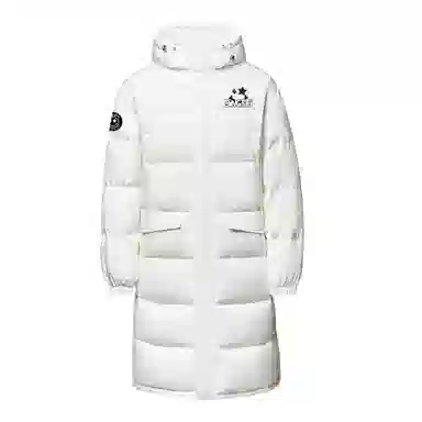 冰飞 美式复古高街潮牌经典基础款字母星星印花凹凸质感胶标大口袋保暖防风上衣下摆开叉设计中长款时尚情侣连帽外套羽绒服 男女同款