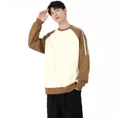左岸 时尚简约青少年高街学院风圆领设计条纹酷潮休闲宽松百搭港风潮牌卫衣 男款