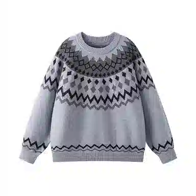 欧迪芬 时尚复古风设计感费尔岛提花个性几何图案潮流宽松透气亲肤舒适保暖户外休闲运动通勤百搭无性别穿搭圆领上衣长袖潮毛衣 男女同款