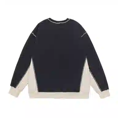 【dme】 美式撞色拼接上衣藏青百搭长袖潮牌休闲运动个性重磅宽松圆领卫衣 男女同款