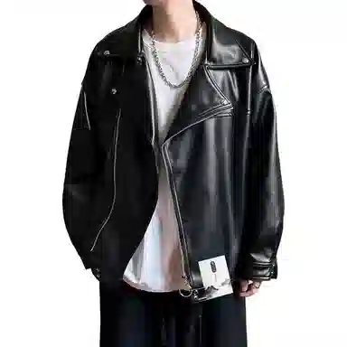 【美式痞帅休闲斜拉链机车皮衣】布客行 潮酷前卫霸气有型不羁亲肤柔软顺滑小众设计高级感百搭宽松日常个性做旧外套夹克 男女同款