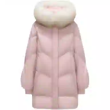 坦博尔 纯色连帽毛领羽绒服 女款