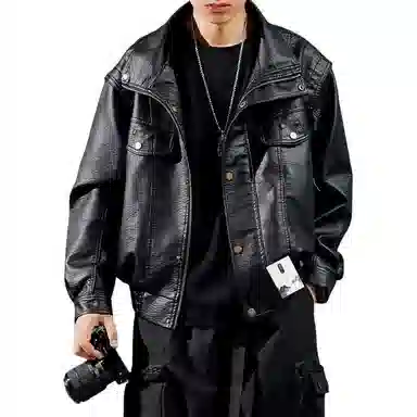  【美式宽松廓形美拉德色系皮衣】布客行 酷飒不羁狂野硬朗摇滚飞行叛逆霸气翻领设计英伦学院感秋冬百搭休闲外套夹克 男女同款