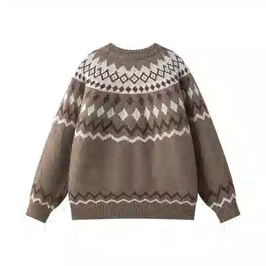 欧迪芬 时尚复古风设计感费尔岛提花个性几何图案潮流宽松透气亲肤舒适保暖户外休闲运动通勤百搭无性别穿搭圆领上衣长袖潮毛衣 男女同款