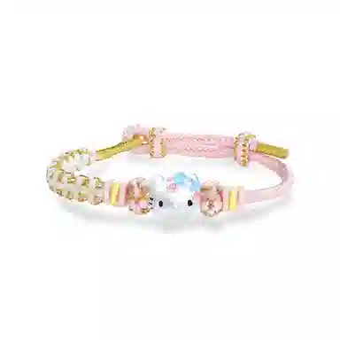 【纯银999】 琉堇 萌趣卡通可爱猫咪蝴蝶结 甜美森系招财猫简约气质个性百搭樱花粉国潮新中式甜妹手饰#好运 手工编织绳 足银手绳 女款