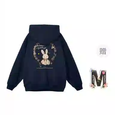 棉购 连帽设计感兔子印花宽松重磅简约时尚长袖卫衣 女款