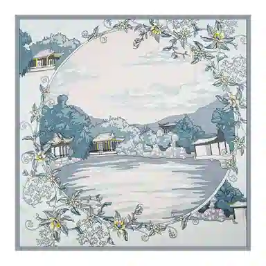 一米画纱 婉约江南中式真丝大方巾时尚印花舒适独特图案优雅百搭 桑蚕丝 丝巾 女款