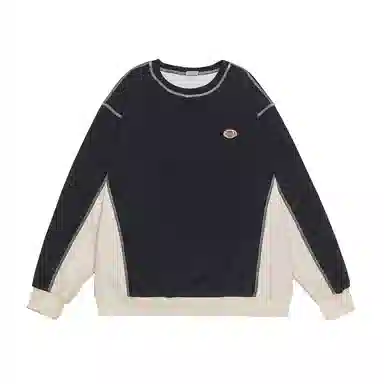 【dme】 美式撞色拼接上衣藏青百搭长袖潮牌休闲运动个性重磅宽松圆领卫衣 男女同款