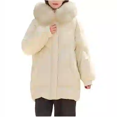 坦博尔 纯色连帽毛领羽绒服 女款