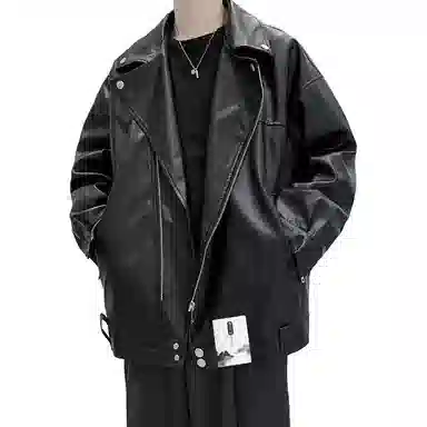 【个性做旧痞帅机车斜拉链】布客行 复古街头潮酷前卫摩登赛博朋克质感宽松休闲百搭皮衣小众设计高级感日常夹克 男女同款