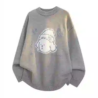 欧迪芬 慵懒风软糯亲肤手感舒适简约时尚休闲百搭复古可爱小狗卡通图案毛衫无性别情侣款美式日系韩系通勤毛衣 男女同款