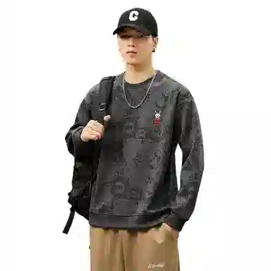 赛瀚 美式潮牌圆领卫衣外套男款复古休闲长袖厚款百搭秋季舒适亲肤男装宽松上衣显瘦显高青少年高街外穿通勤高级感男士衣服 男女同款